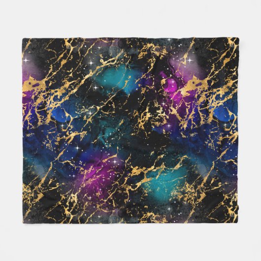 Waterverf regenboog en zwarte en goudmarmer fleece deken (Voorkant (Horizontaal))