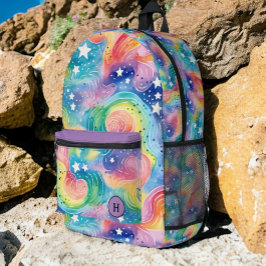 Waterverf Regenboog Galaxy Monogram Bedrukte Rugzak