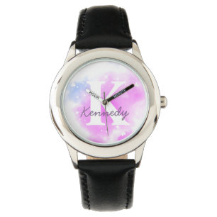 Waterverf Regenboog Galaxy Stars Pastel Paarse Roz Horloge