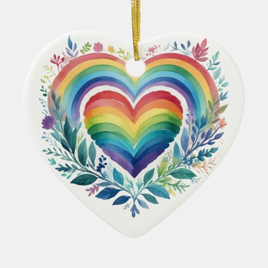 WATERVERF REGENBOOG GEKLEURDE HARTEN KERAMISCH ORNAMENT (Voorkant)