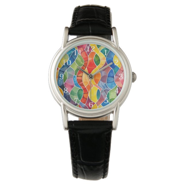 Waterverf regenboog Glas in lood Horloge (Voorkant)