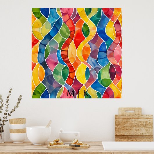 Waterverf regenboog Glas in lood Poster (Keuken)