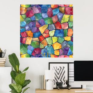 Waterverf Regenboog Glas in Lood Poster
