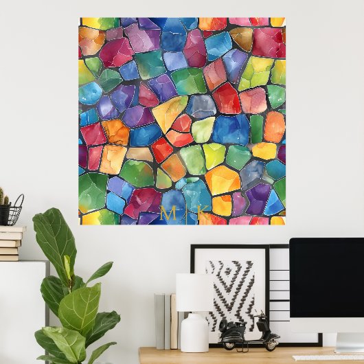 Waterverf regenboog Glas in lood Poster (Thuiskantoor)