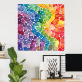 Waterverf regenboog Glas in lood Poster (Thuiskantoor)