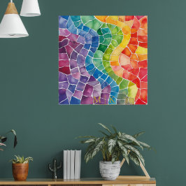 Waterverf regenboog Glas in lood Poster