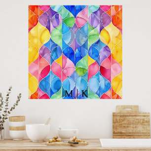 Waterverf Regenboog Glas in Lood Poster