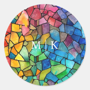 Waterverf Regenboog Glas-in-lood Ronde Sticker