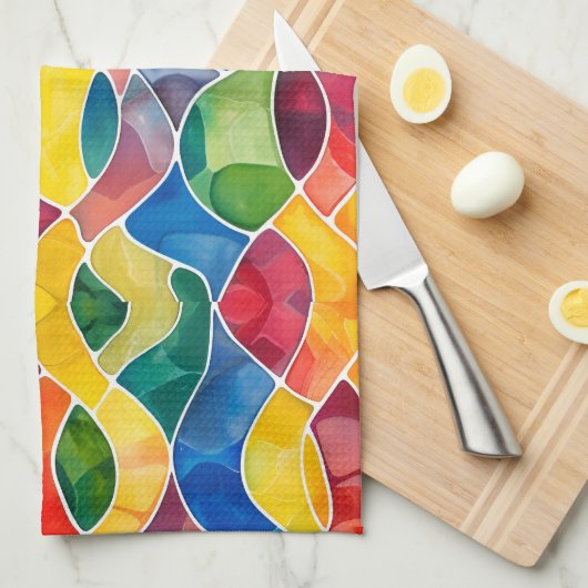 Waterverf regenboog Glas in lood Theedoek (Quarter Fold)