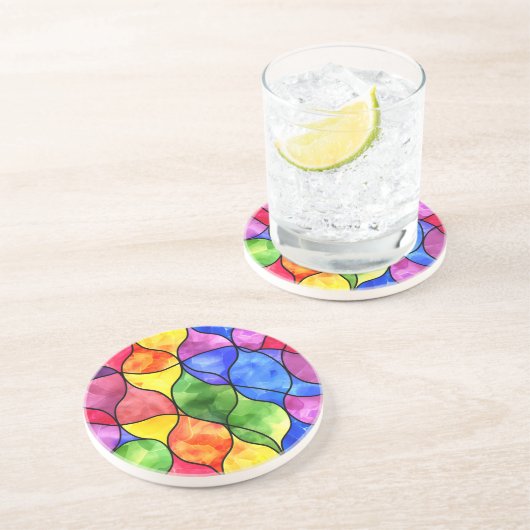 Waterverf Regenboog Glas-in-lood Zandsteen Onderzetter (Zijkant)