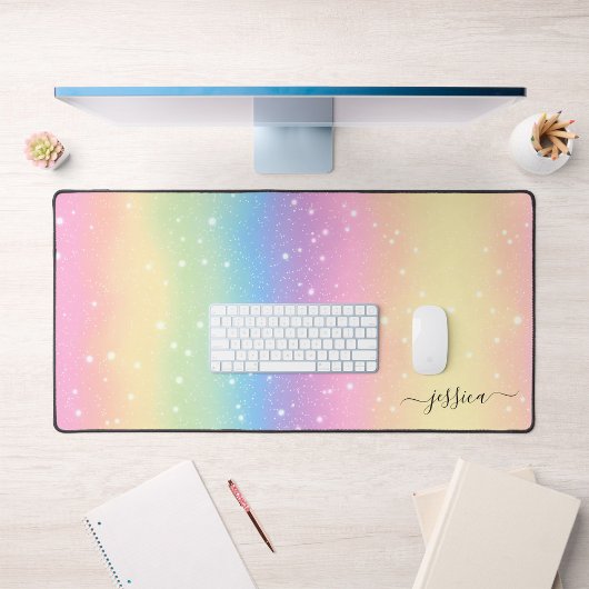 Waterverf Regenboog Glitter Roze Geel Groen Blauw Bureaumat