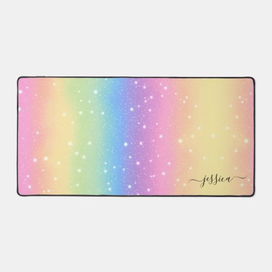 Waterverf Regenboog Glitter Roze Geel Groen Blauw Bureaumat (Voorkant)