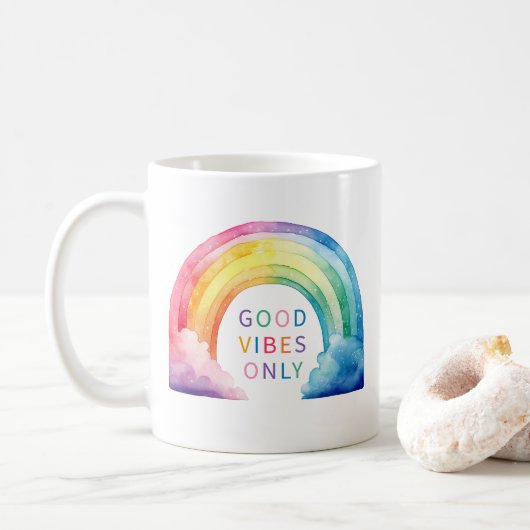 Waterverf regenboog goede vibes alleen koffie Mok (Met donut)