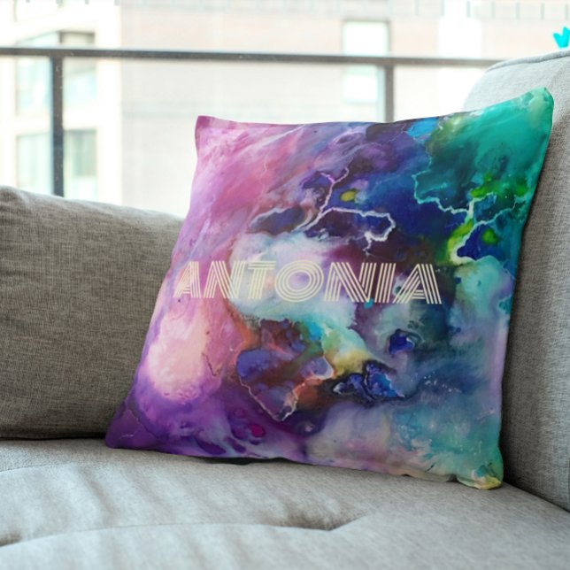 Waterverf regenboog grillige  naam kussen (Creator heeft geüpload)