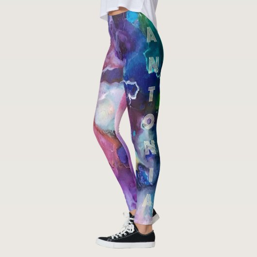Waterverf regenboog grillige  naam leggings (Links)