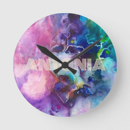 Waterverf regenboog grillige naam ronde klok