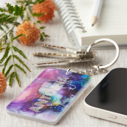 Waterverf regenboog grillige naam sleutelhanger (Voorkant Rechts)