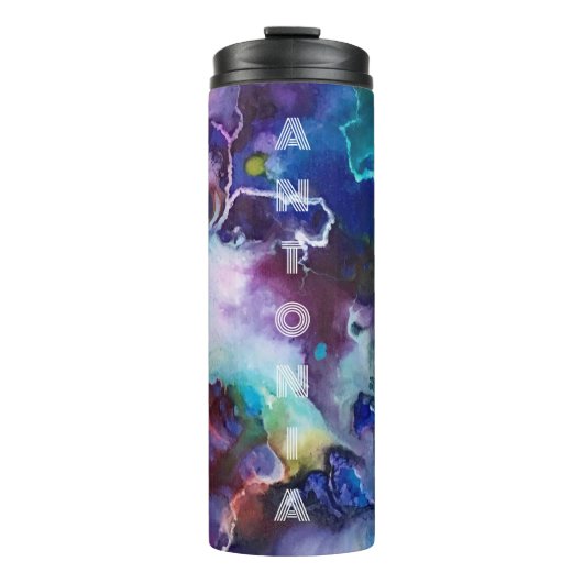 Waterverf regenboog grillige  naam thermosbeker (Voorkant)