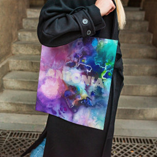 Waterverf regenboog grillige naam tote bag