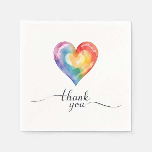 Waterverf Regenboog Hart Bedankt servetten (Voorkant)
