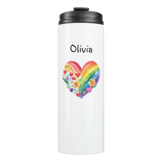 Waterverf Regenboog Hart Gepersonaliseerd Thermosbeker (Voorkant)