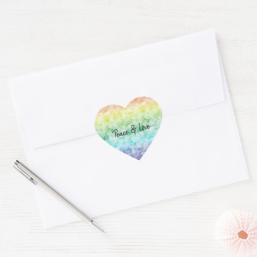 Waterverf regenboog   hart sticker (Envelop)