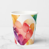 Waterverf regenboog hartenpatroon. Valentijnsdag Papieren Bekers (Voorkant)