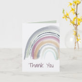 Waterverf regenboog in groen, roze, koraal Dank je Kaart (Gele Bloem)