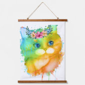 Waterverf Regenboog Kat Bloemenduo Hangend Wandkleed (Voorkant)