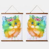 Waterverf Regenboog Kat Bloemenduo Hangend Wandkleed (Dubbel)