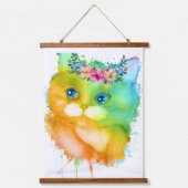 Waterverf Regenboog Kat Bloemenduo Hangend Wandkleed (Voorkant 2)
