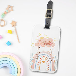 Waterverf Regenboog Kinderen met Monogram Bagagelabel