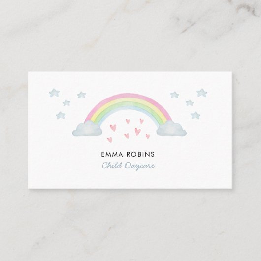 Waterverf regenboog kinderopvang visitekaartje (Voorkant)