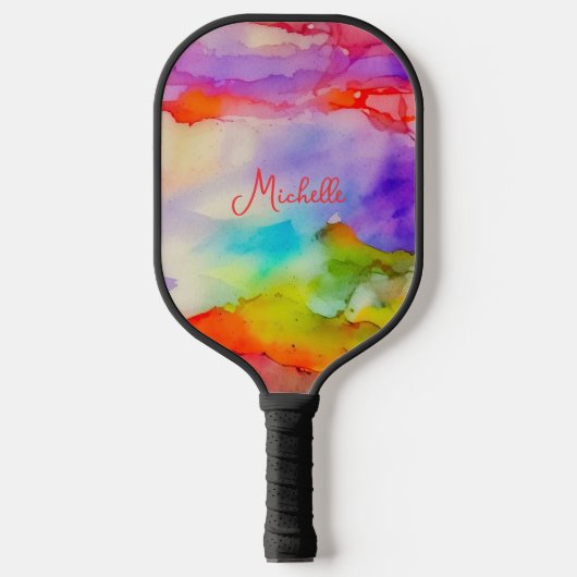 Waterverf regenboog kleuren gepersonaliseerde kuns pickleball paddle (Voorkant)