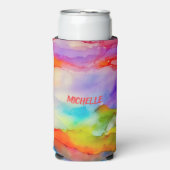 Waterverf regenboog kleuren gepersonaliseerde kuns seltzer blikjeskoeler (Seltzer Voorkant)