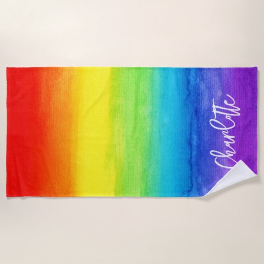 Waterverf Regenboog kleurrijk Aangepast Modern Strandlaken (Voorkant)