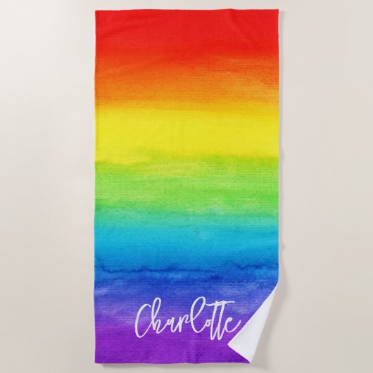 Waterverf Regenboog kleurrijk Aangepast Modern Strandlaken (Voorkant)