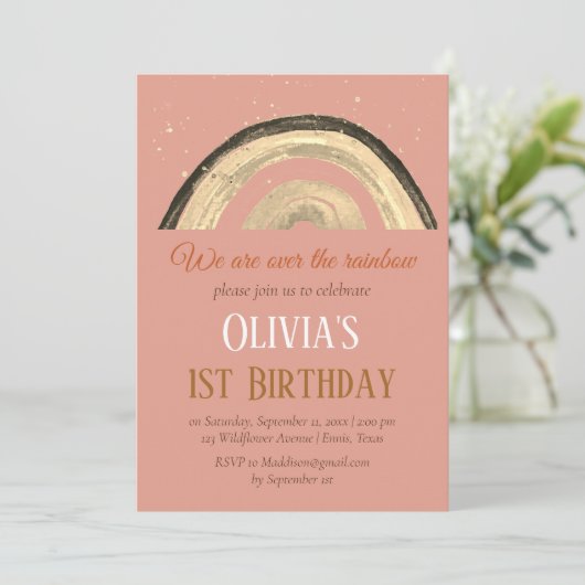 Waterverf Regenboog Meisje Eerste Verjaardag Boho Kaart (Staand voorkant)