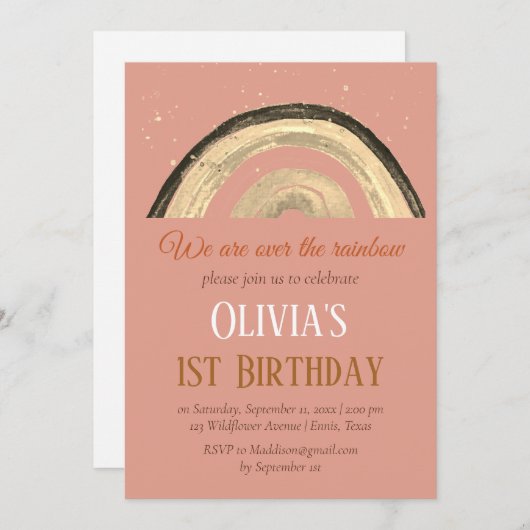 Waterverf Regenboog Meisje Eerste Verjaardag Boho Kaart (Voorkant / Achterkant)