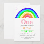 Waterverf regenboog meisje eerste verjaardag kaart (Voorkant / Achterkant)