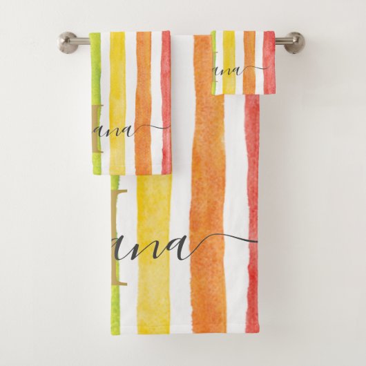 Waterverf Regenboog Monogram Strepen Gepersonalise Bad Handdoek (Insitu)