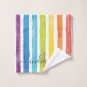 Waterverf Regenboog Monogram Strepen Gepersonalise Bad Handdoek (Wasdoekje)