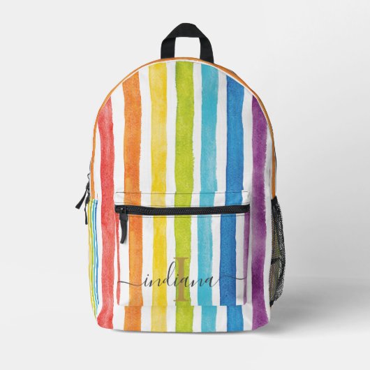 Waterverf Regenboog Monogram Strepen Gepersonalise Bedrukte Rugzak (Voorkant)