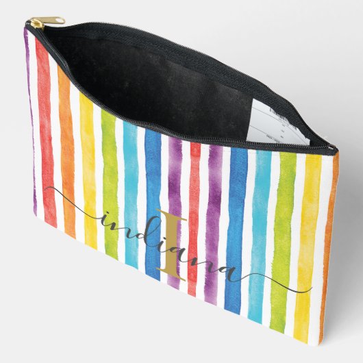 Waterverf Regenboog Monogram Strepen Gepersonalise Etui (Open)