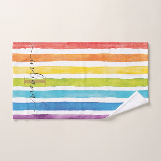Waterverf Regenboog Monogram Strepen Gepersonalise Handdoek (Handdoek)