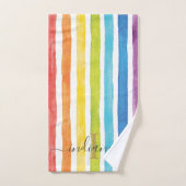 Waterverf Regenboog Monogram Strepen Gepersonalise Handdoek (Handdoek)