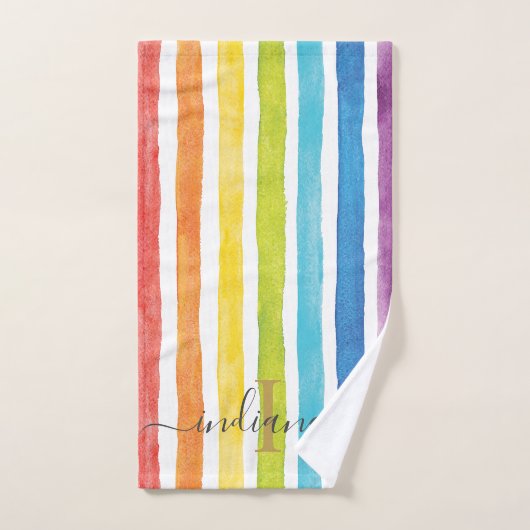 Waterverf Regenboog Monogram Strepen Gepersonalise Handdoek (Handdoek)