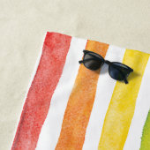 Waterverf Regenboog Monogram Strepen Gepersonalise Strandlaken (In situ)