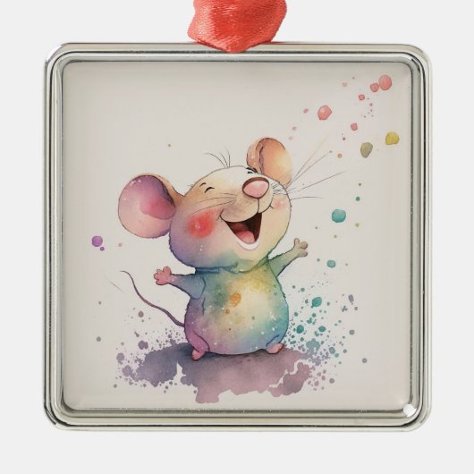 Waterverf regenboog muis kerstversiering metalen ornament (Voorkant)