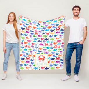 Waterverf regenboog onder Zee krab gepersonaliseer Fleece Deken